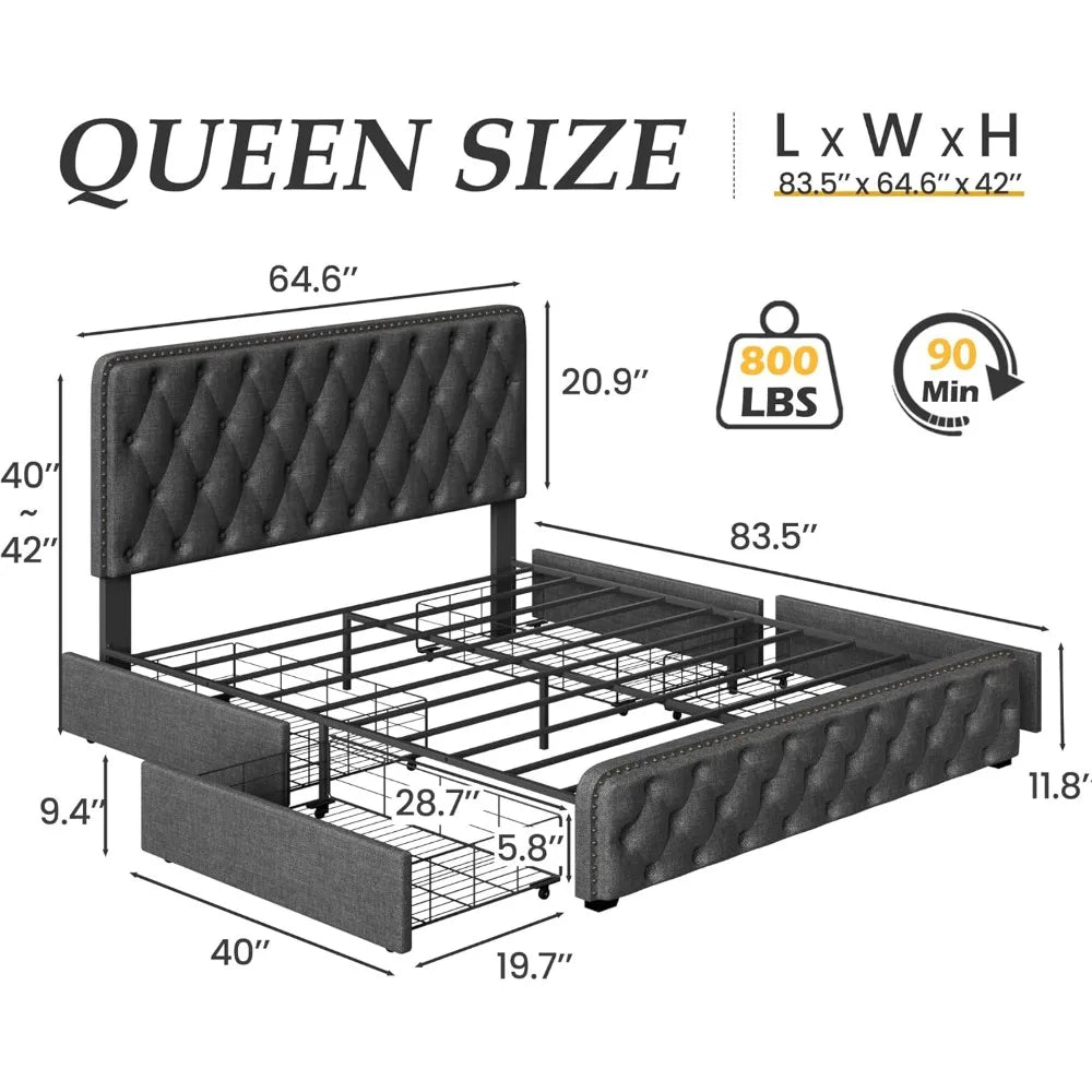 Jute Storage Bed - Queen Bed